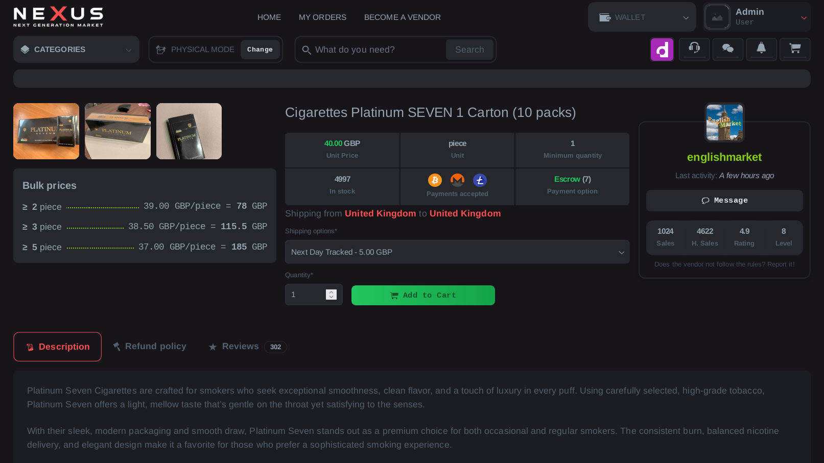 Market Main Dashboard View